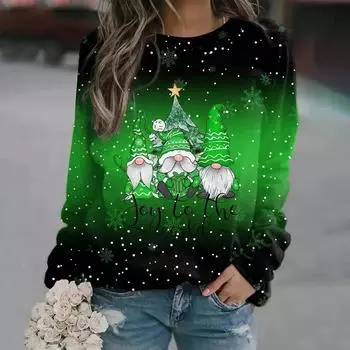 Осенняя женская куртка S-3XL с рождественским принтом в стиле аниме и мультфильмов, свободная, с капюшоном, с круглым вырезом, средней длины, свитер S