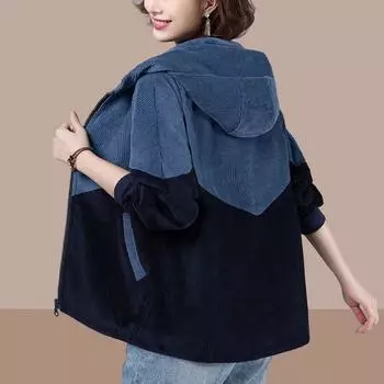 Осенняя женская куртка с длинным рукавом, куртки с капюшоном, вельветовое повседневное пальто, женская ветровка, свободная верхняя одежда 4xl XL синий