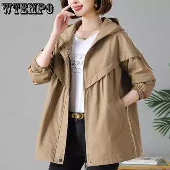 Осенняя женская куртка, ветровка с капюшоном, повседневные пальто с длинными рукавами, женская куртка, свободная верхняя одежда, куртки-бомберы