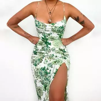 Осенняя женская мода длинная юбка в стиле светской львицы сексуальное облегающее платье с цветочным принтом S зелёный