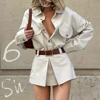 Осенняя женская мода, индивидуальность, уличная пуговица, поддельный карман, длинный рукав, рубашка, платье S серый