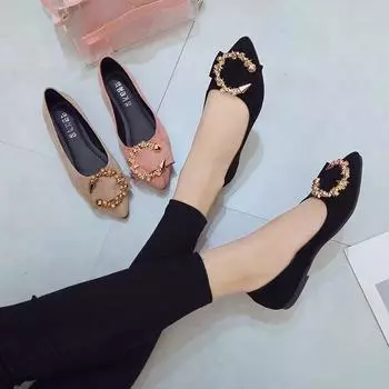 Осенняя женская мода на плоской подошве с заостренным носком 40 чёрный