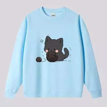 Осенняя женская мода повседневная толстовка с длинным рукавом и круглым вырезом с милым котом XS