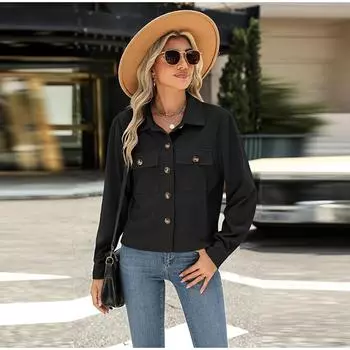 Осенняя женская мода повседневное пальто на пуговицах топы однотонные отложной воротник длинный рукав офисные женские укороченные куртки S чёрный