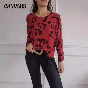 Осенняя женская мода повседневный гепардовый свитер с длинным рукавом и круглым вырезом S синий