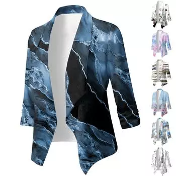 Осенняя женская мода, повседневный тонкий удобный кардиган с длинным рукавом и принтом, пальто L чёрный