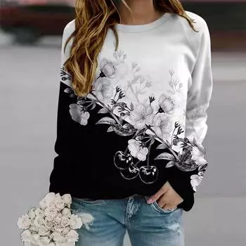 Осенняя женская мода с круглым вырезом и длинным рукавом, свободная одежда, белая жемчужно-розовая футболка с принтом для девочек, уличная XS белый