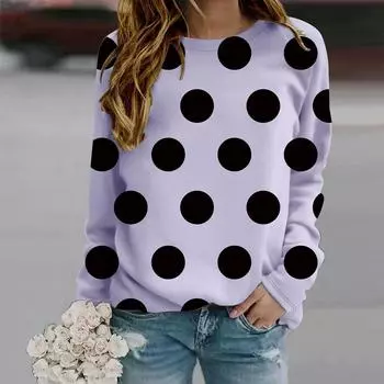 Осенняя женская мода с круглым вырезом и длинным рукавом, свободная одежда, футболка с принтом Wave Point XS фиолетовый