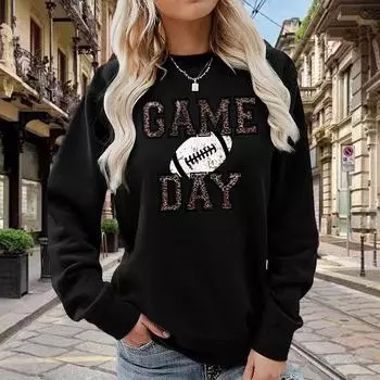 Осенняя женская мода с круглым вырезом и длинным рукавом, свободная одежда, бейсбольный принт, футболка для девочек, уличная одежда XS чёрный