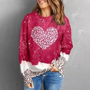 Осенняя женская мода с круглым вырезом и длинным рукавом, свободная одежда, футболка с принтом «любовь» для девочек, уличная одежда XS красный