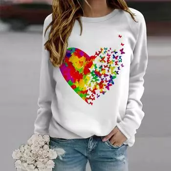 Осенняя женская мода с круглым вырезом и длинным рукавом, свободная одежда, футболка с принтом розы для девочек, уличная одежда XS белый