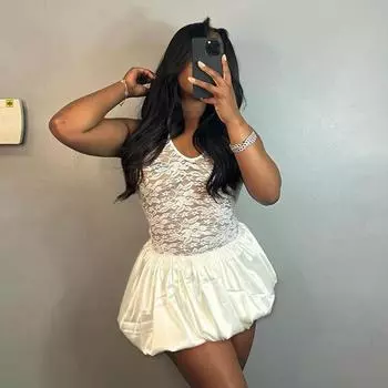 Осенняя женская мода сексуальное платье с высокой талией на бретельках через шею с кружевом в сексуальном стиле S белый