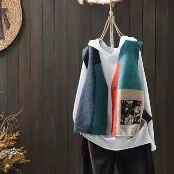 Осенняя женская мода вышитый вязаный жилет кардиган L красный