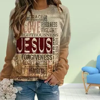 Осенняя женская модная футболка с длинным рукавом и круглым вырезом, свободная одежда с английским принтом, футболка для девочек, уличная XS коричневый