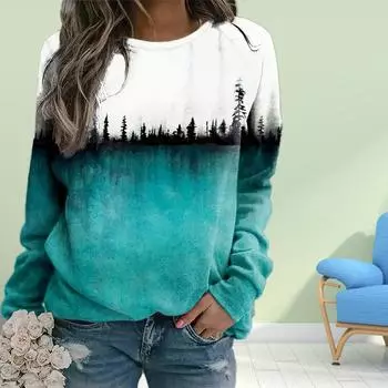 Осенняя женская модная футболка с круглым вырезом и длинным рукавом, свободная одежда, зеленая и белая футболка с принтом линий для девочек, уличная одежда XS зелёный