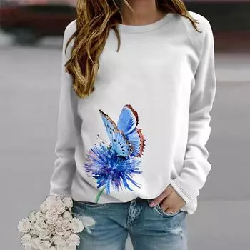 Осенняя женская модная футболка с круглым вырезом и длинным рукавом, свободная одежда, красивая футболка с принтом одуванчика для девочек, уличная одежда XS белый