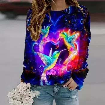 Осенняя женская модная футболка с круглым вырезом и длинным рукавом, свободная одежда, зеленая футболка с принтом в виде бабочки для девочек, уличная XS золотой