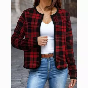 Осенняя женская модная повседневная клетчатая куртка с длинным рукавом XXL чёрный