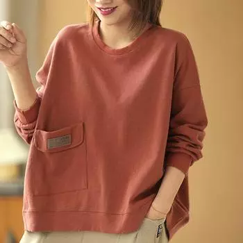 Осенняя женская модная простая повседневная уличная хлопковая толстовка Y2K с круглым вырезом и длинным рукавом, однотонный карманный пуловер XXXL белый