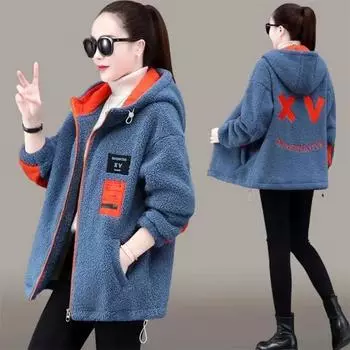 Осенняя женская модная теплая толстовка с капюшоном на молнии большого размера