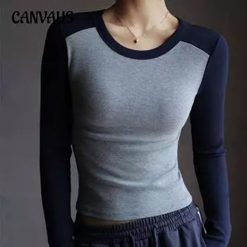 Осенняя женская нижняя рубашка из хлопка с круглым вырезом, цветная нижняя рубашка с рукавами и плечами, внутренняя тонкая сетка, красные топы с длинными рукавами S чёрный