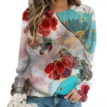 Осенняя женская новая 3d футболка, пуловер, роскошный цветочный узор, с длинными рукавами, стиль Харадзюку, свободный свитер, хлопковая одежда M
