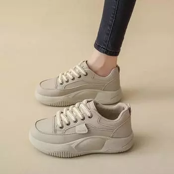 Осенняя женская обувь 2024 года, новые дышащие белые туфли для детей в корейской версии универсальной толстой подошвы, увеличивающей рост, для спорта и отдыха 35