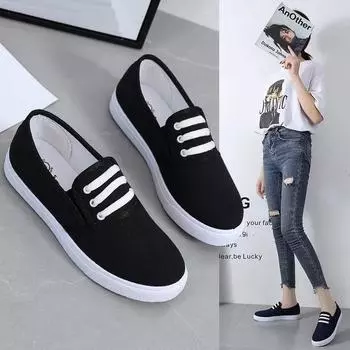 Осенняя женская обувь 2024 года. Новые легкие и удобные женские туфли на плоской подошве. Модные и универсальные женские парусиновые кроссовки Zapatos. 36 чёрный