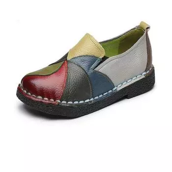 Осенняя женская обувь больших размеров в этническом стиле, подходящая по цвету ретро-туфля на плоском каблуке с мягкой подошвой из кожи 42 красный