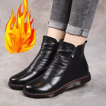 Осенняя женская обувь Ботинки из натуральной кожи Женские модные зимние ботинки Женские туфли на плоской подошве Теплые нескользящие туфли на толстой подошве для женщин 35
