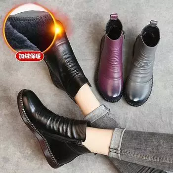 Осенняя женская обувь кожаные ботинки женские модные зимние ботинки женские туфли на плоской подошве нескользящие теплые туфли на толстой подошве женские 2020 35