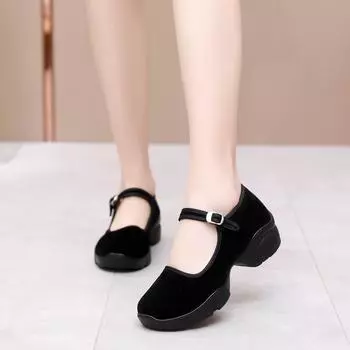 Осенняя женская обувь, модная повседневная обувь на платформе и блочном каблуке, кроссовки для фитнеса, прогулок и танцев, роскошные бархатные туфли Мэри Джейн на каблуке 40 чёрный