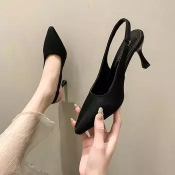 Осенняя женская обувь Модные женские туфли-лодочки с острым носком на высоком каблуке Женские босоножки с неглубоким носком Обувь для женщин Zapatos Mujer 35 чёрный