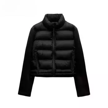 Осенняя женская одежда Commuter универсальная стойка воротник тонкая строчка короткая хлопковая куртка для женщин XS чёрный