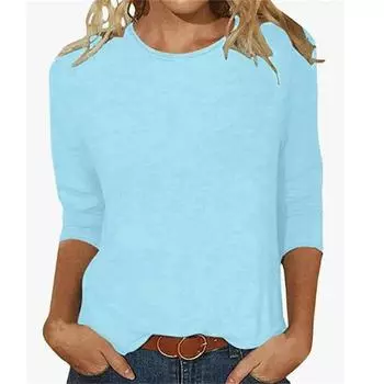 Осенняя женская однотонная футболка с длинным рукавом и круглым вырезом, женский топ больших размеров M