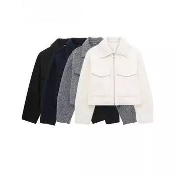 Осенняя женская однотонная куртка с длинными рукавами и лацканами, кардиган с карманами на молнии, повседневная верхняя одежда, уличное женское свободное пальто XS