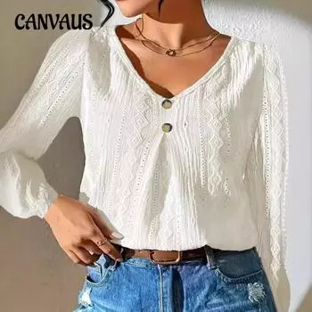 Осенняя женская однотонная повседневная модная рубашка с V-образным вырезом S чёрный