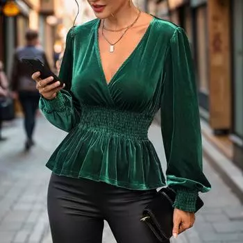 Осенняя женская однотонная рубашка с длинным рукавом S зелёный