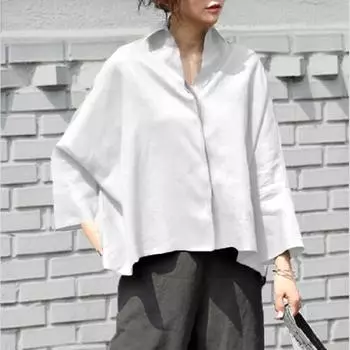 Осенняя женская однотонная свободная повседневная рубашка с длинным рукавом XXXL белый