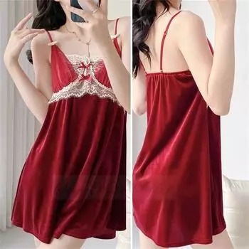 Осенняя женская пижама бархатный халат из 2 предметов сексуальный черный подтяжки ночная рубашка домашняя одежда нижнее белье кружевная ночная рубашка домашняя одежда M