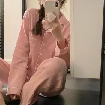 Осенняя женская пижама с длинными рукавами, домашняя одежда, комплект милых девочек, длинные брюки, пижама, повседневная домашняя одежда из хлопка с пузырьками L зелёный