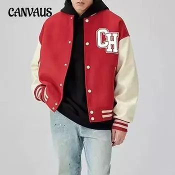 Осенняя женская повседневная бейсбольная куртка с принтом букв и контрастными цветами M красный