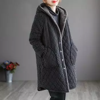 Осенняя женская повседневная куртка Plus Velvet Thicked Hooded warm Jacket XXXXXL чёрный