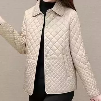 Осенняя женская повседневная легкая клетчатая хлопковая куртка большого размера L чёрный