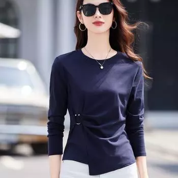 Осенняя женская повседневная модная футболка с круглым вырезом и длинным рукавом S красный