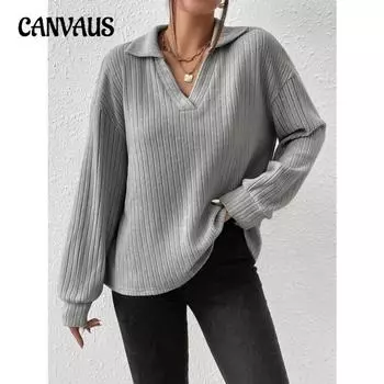 Осенняя женская повседневная однотонная рубашка-поло с длинным рукавом S чёрный