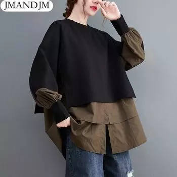 Осенняя женская повседневная рубашка, женская одежда, топы большого размера, футболки, туника, свободная повседневная хлопковая блузка с длинными рукавами, черная футболка