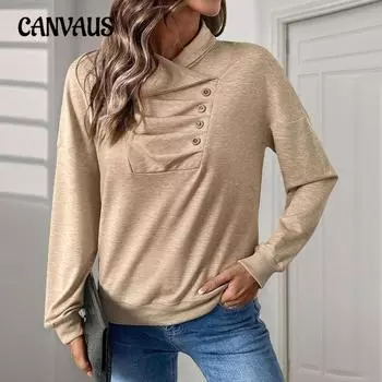 Осенняя женская повседневная толстовка с завязками на пуговицы, однотонная толстовка с воротником-стойкой S хаки