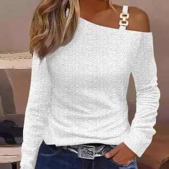 Осенняя женская простая рубашка с металлическими пуговицами и косым воротником на плечах S