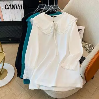 Осенняя женская рубашка больших размеров с воротником-стойкой и длинным рукавом, модная рубашка с эффектом старения 2XL белый